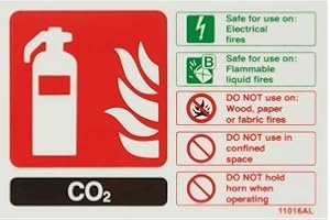 VSAFETY V Safety 11016AL-G Glow In The Dark Co2 Id Fire Extinguisher Sign - 150mm x 100mm - Rigid Plastic, Black/Green/Red
