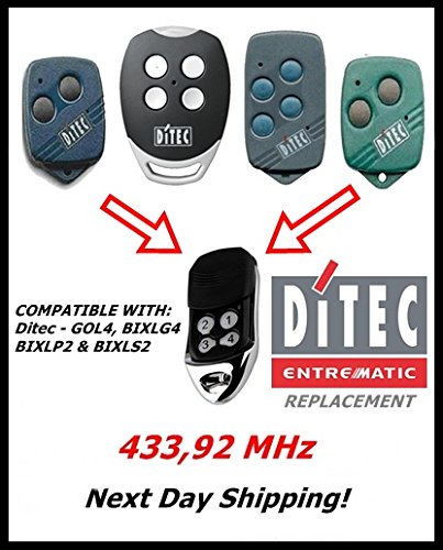 DITEC - Transmisor de control remoto compatible con Ditec GOL4, Ditec BIXLG4, Ditec BIXLP2, Ditec BIXLS2 433,92 MHz Código fijo