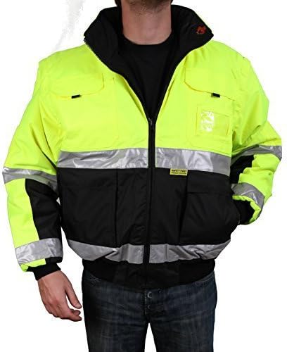 Safety Depot Two Tone Lime Yellow Black Reflective Class 3 Safety Bomber Jacket Reversible With Zipper and Pockets 350c-3 (2XL) by 2W