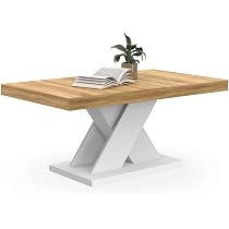Table Basse Rectangrale Alicia - Plateau Relevable, Bois Clair Et Pied Noir - Fonction 2 En 1 Avec Rangement
