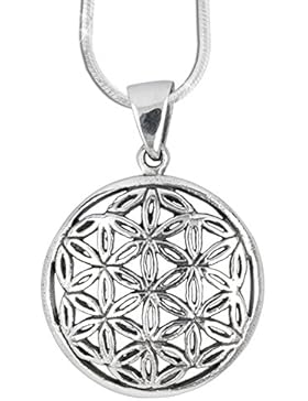 Anhänger kleine Blume des Lebens Amulett Talisman Silber - Harmonie - mit 1,2mm Schlangenkette 45cm Halskette