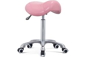 Antlu Saddle Stool Massage Rolling Work Chair For Beauty Salon Kitchen Spa,Adjustable Hydraulic Stool on Wheels (Pink)