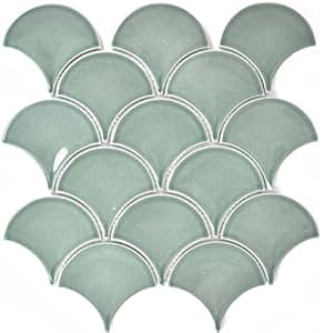 Mosaik Fliese Keramik Fächer petrol glänzend für WAND BAD WC DUSCHE