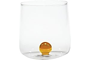 Zafferano Bilia - Vaso Tumbler de Vidrio Transparente Hecho a Mano, Decorado con una Bola de Vidrio de Color en el Interior, cl 44 h 90mm d 88mm, Juego de 6 Piezas - Amarillo