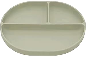 SELLA PRODUCTS Silicone Suction Plate for Babies and Toddlers - Non-Slip Design with Suction Base, Oval Plate for Weaning and Highchair Use - BPA-Free, Hypoallergenic, Easy to Clean and Store (Sage Green)