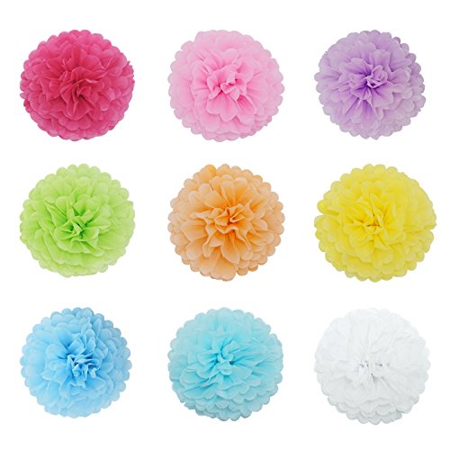 Feelshion 18x Seidenpapier Farbig Pompons Set als Geburtstag Kindergeburtstag Hochzeit Gartenparty Dekoration - 5