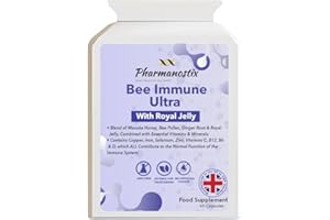 PHARMANOSTIX Ultra Bee Immune 60 Capsules Packed with Bee Pollen, Royal Jelly, Manuka Honey, Essential Vitamins and Minerals, Vitamin C, D & E, Zinc - Ginger Root & Elderberry - UK Manufactured