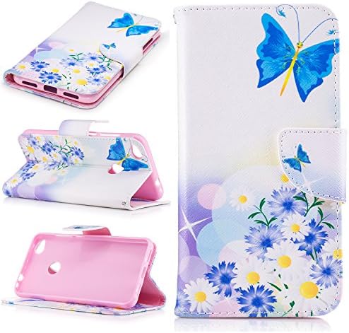 Cover Huawei P8 Lite 2017/ Huawei Honor 8 Lite Case - Ticase Premium PU Leather Creative Embossed Pattern Wallet Case [Stand Function] [Card Slots] Shockproof Case Book Flip Cover for Huawei P8 Lite 2017 / Huawei Honor 8 Lite - Beautiful Flower Colorful Butterfly