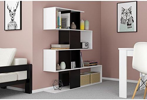 Estanteria Zig Zag, White Finish Gloss Black and Gloss, Measures 145 x 145 x 30 cm