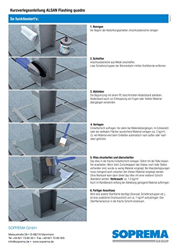 ALSAN Flashing Quadro – 5,0 kg/Gebinde – RAL 7012 basaltgrau – einkomponentiger Polyurethan – Flüssigkunststoff zur absolut sicheren Herstellung von Details und Anschlüssen im Flachdach – erfüllt alle Anforderungen der aktuellen Flachdachrichtlinie 2016 – Anwenderfreundlich, einfach und schnell zu verarbeiten – Verbrauch: ca. 3kg/m2 | Anwendungsfertiges Produkt, kein Mischen erforderlich – zügige Verarbeitung:1.Material vorlegen,2.Vlies einarbeiten *separat erhältlich 3.nass in nass überarbeiten - 5