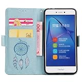 Huawei P8 Lite 2017 Hülle, Huawei P8 Lite 2017 Hülle Ledertasche Brieftasche im BookStyle, SainCat PU Leder Wallet Case Folio Prägung Schutzhülle Glitzer Campanula Muster Hülle Bumper Bling Strass Handytasche Skin Schale Soft Backcover Handy Tasche Flip Cover Buchstil Klapptasche in Lederoptik mit Standfunktion Karteneinschub und Magnetverschluß Etui Flip Case für Huawei P8 Lite 2017 (Blau) - 6