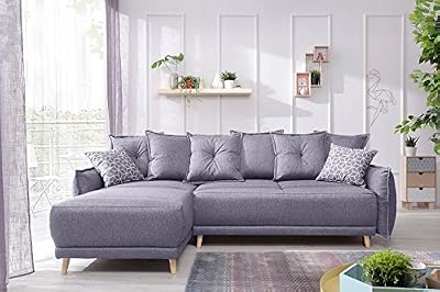 Bobochic Bestmobilier - Lena - Canapé d angle scandinave réversible convertible - 235x155x90cm Couleur - Gris clair
