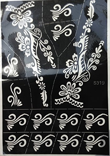 HENNA TATTOO STENCILS s319 Large Sheet Indian Mehndi Stencills - single use - suitable for Henna Tattoo Glitter Tattoo and Airbrush Tattoo