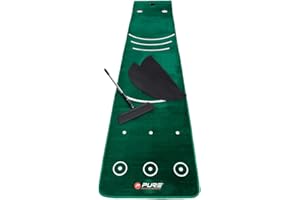 Pure2Improve - Doppelkorn-Puttingmatte mit Besen - Tragbare Golf-Trainingsmatte für den Innen- und Außenbereich, Grün, 70x335cm