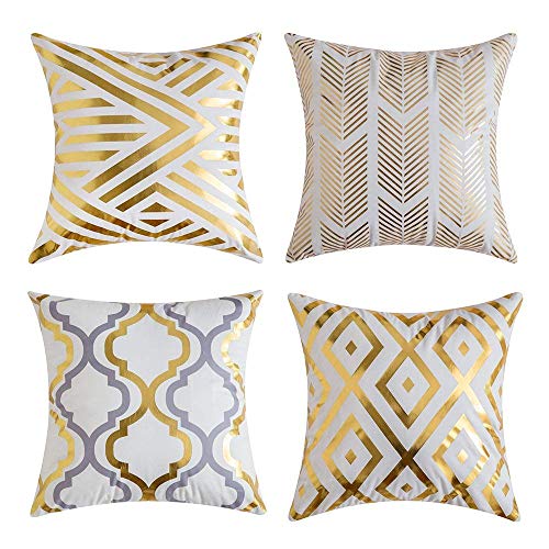 Freeas Pack of 4, Gold Stamping Soft Soild Decorative Outdoor Square Throw Pillow Covers Set Cushion Freeas Pack of 4, Gold Stamping Soft Soild Decorative Outdoor Square Throw Pillow Covers Set Cushion