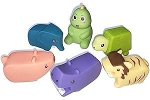 JAYSRIS Giocattoli da bagno animali senza fori-6PCS,giocattoli da bagno morbidi per bambini senza fori, tartaruga di apprendimento vasca da bagno, ippopotamo, tigre, elefante, giocattoli da bagno maialino
