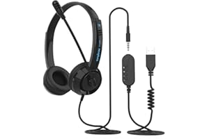 TFUFR USB Headsets with 3.5mm Jack Noise Cancelling Mic & Audio Controls, Wired Stereo PC Headsets with Microphone, Computer Headphone Business Headset Earphone for PC Laptop Android Mobile Phone