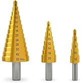 Proalet Kademeli Matkap Ucu Seti, 3'l&uuml;, HSS, Titanyum Nitr&uuml;r Kaplamalı, 4-32 mm, Metal, Sac, Al&uuml;minyum, Plastik İ&ccedil;in, Uzun &Ouml;m
