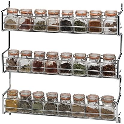 Hahn Metro Wall/Cupboard Spice Rack 3 tier with Kilner clip jars - chrome