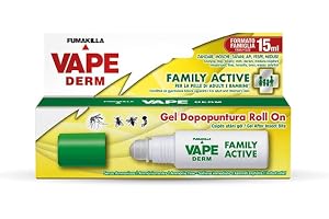 FUMAKILLA VAPE DERM FAMILY ACTIVE GEL DODING Roll On, Specifik kosmetisk produkt för att lindra obehag orsakad av insektsbett, formel med lugnande och kylande egenskaper, 15 ml