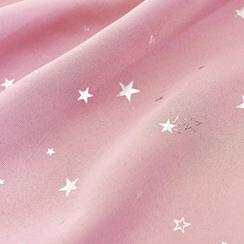 H.Versailtex Printed Blackout Pencil Pleat Pair Light Reducing Microfiber Curtains for Children, Thermal Insulated & Warm Protecting, Pink with Silver Stars, 90'' Width x 72'' Drop