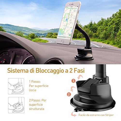 Supporto Auto Smartphone Ventosa Mpow Porta auto cellulare, Parabrezza/Cruscotto Universale Auto Cellulare culla per iPhone 8/7/7 Plus/6/6s, Galaxy S8/S7, LG G5, Nexus 5x/6/6p, HTC