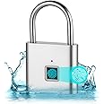 PLLYPE Fingerprint Lock, Fingerprint Padlock, Lock with Fingerprint, Smart Lock Waterproof, for Gym, Warehouses, Luggage (Silver)