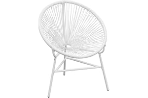 vidaXL Garden String Moon Chair - Contemporary Indoor and Outdoor Furniture, Oval White Poly Rattan Chair with Powder-Coated Steel Frame.