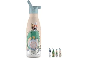 Cool Bottles - Termos dla dzieci – butelka na wodę ze stali nierdzewnej – 350 ml – Dragon Dreams – zimne napoje 36 godzin i gorące napoje 18 godzin – kolorowe tłoczenie – bez BPA