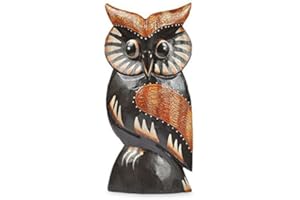 TEMPELWELT Figurine décorative hibou Wula en bois d'Albesia - Hauteur : 15 cm - Fabriquée à la main à Bali