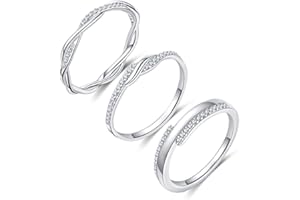 FUNEIA 3Pcs Bague Argent Femme Lot de Bague Zircone Cubique Solitaire Bagues pour Enfant Fille ado Bagues de Eternity Fiançailles Anneau d'Alliance Élégant Bague en Argent Lot Bijoux Femme Cadeau