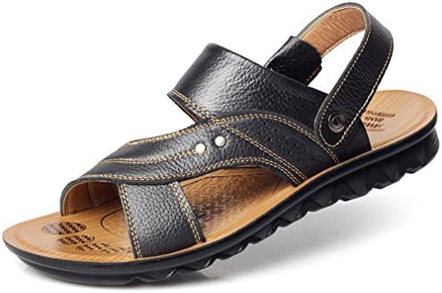 Summer Genuine Leather Sandals Quality Cheap Beach Men Sandals Slippers Men Casual Sandals Black 7