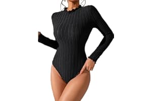 ticticlily Body Femme Sexy Chic Élégant Bodys à Manches Longues Col V/Rond Bodysuit en Tricot Côtes Haut Top Jumpsuit Combishort Combinaison Collant Chemisier Chemise Automne Hiver