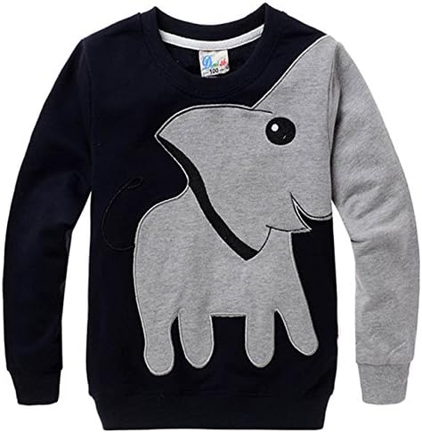 KKia Boys Girls Jumpers Elephant Print Sport Long Sleeve Pullover Sweatshirt T-Shirts Tops Black 3-4Y