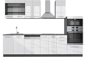 Vicco Mueble de Cocina Fame-Line, Blanco Brillo/Antracita, 300 cm con Armario Alto, sin encimera