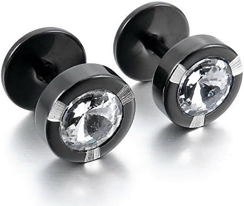 Mens Unisex Illusion Tunnel Plugs Faux Fake Round Stainless Steel Stud Earring