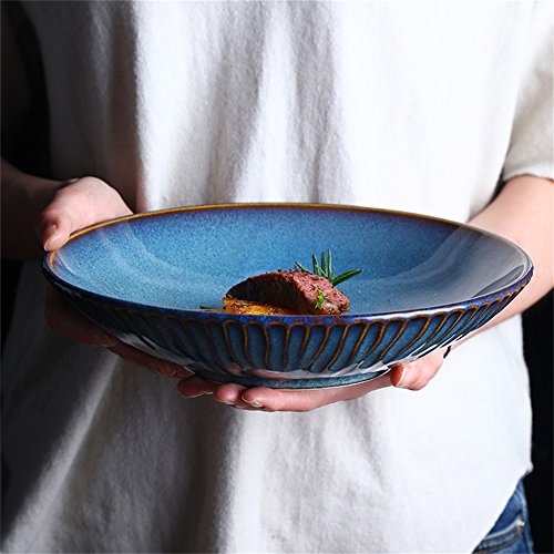 Large Fruit Salad Soup Noodle Ramen Bowl Creative Steak Pasta Deep Plate Mixing Serving Bowl Ceramic Tableware Oven Microwave Safe 9 Inches
