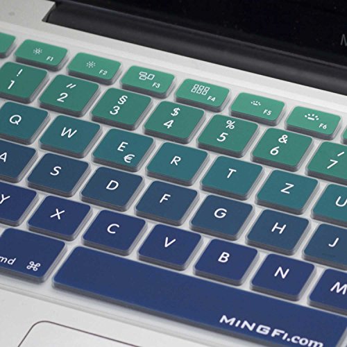 MiNGFi Deutsche Tastatur Silikon Schutz Abdeckung QWERTZ für MacBook Pro 13, 15, 17 Air 13 Zoll EU Keyboard Layout Silicone Cover – Grün zu Blau - 2