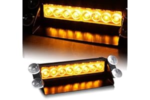 Auto Emergency Light, HEHEMM 8 LED Windshield Car Dash Led Strobe Lights Flashing Light Hazard Amber Warning Lamp Beacon Lights Traffic Light 12V for Vehicle Truck Trailer Caravan Camper Van (Amber)