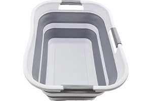 SAMMART Faltbarer Kunststoff-Wäschekorb, 29 l, zusammenklappbarer Aufbewahrungsbehälter, Organizer, tragbare Waschwanne, platzsparender Wäschekorb, Wasserkapazität: 24 l (1, Weiß/Grau/Weiß)