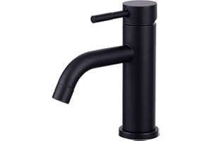 Wasserhahn Bad, Woen-Flow Einhand Waschtischarmatur aus Edelstahl, Heiß- und Kaltwasserhahn der Bad mit Keramik Kartusche, für Badezimmer Waschtisch, Einfache Installation,Schwarz