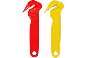 LAPANGZI 2Pcs Box Cutter Safety Knife – Lightweight Concealed Blade Packaging Cutter for Tape, Film, Bubble Wrap & Cardboard in Warehouse, Office & E‑Commerce Fulfilment（Red and Yellow