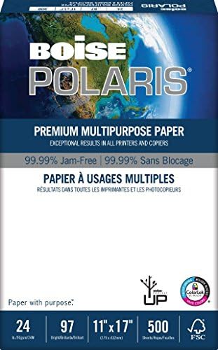 BOISE POLARIS® PREMIUM MULTIPURPOSE PAPER, 11" x 17", Ledger, 97 Bright White, 24 lb., 2500 Sheets/Carton