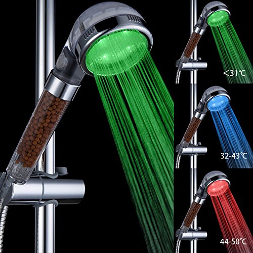 LED Handbrause ,Duschkopf, Marsoul LED Wassertemperaturgesteuert 3 Farbwechsel Doppelfiltration Massage Spa Duschkopf (25*8cm, 3 Farbe)