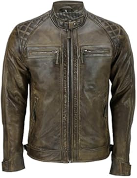 Herren Braun Retro gesteppte Echt Nappa Bikerjacke aus Leder