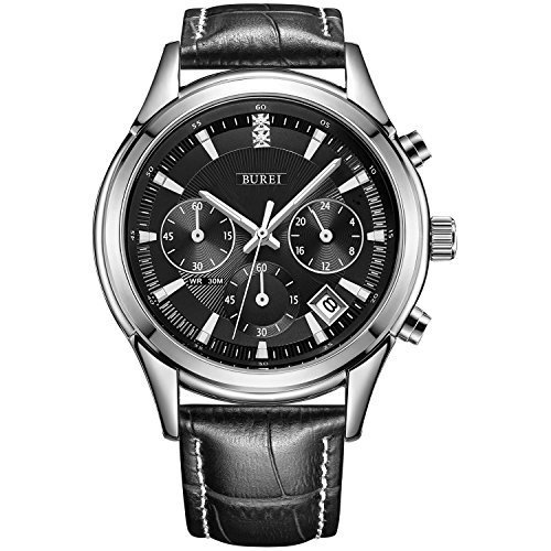 BUREI Herren Armbanduhr Chronograph Lederarmband schwarz SM-17005-P01EY BUREI Herren Armbanduhr Chronograph Lederarmband schwarz SM-17005-P01EY
