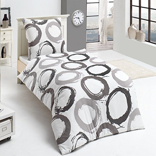 2tlg Microfaser Bettwäsche Kreise Grau 135x200 oder 155x220 + Kissenbezug 80x80 , Größe:155 x 220 cm