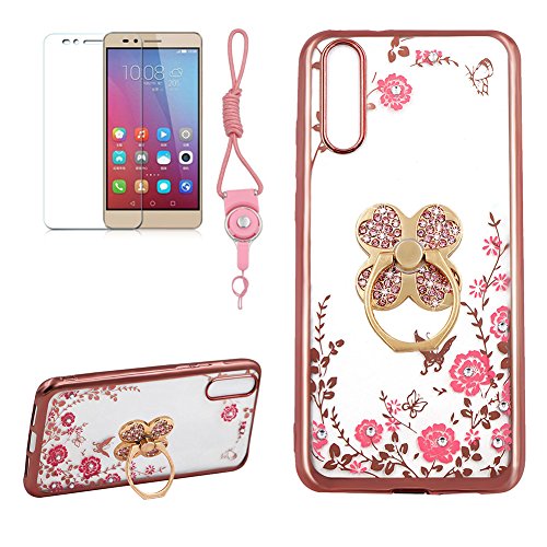 Girlyard Hülle Silikon Glitzer für Huawei P20 Lite, Transparent Ultra Slim Plating TPU Weich Case Bling Diamant Schmetterling Blumen Rosa Muster Schutzhülle Flexibel Crystal Clear Backcover mit 360 Grad Strass Klee Ring Ständer für Huawei P20 Lite Rosegold Rahmen Girlyard Hülle Silikon Glitzer für Huawei P20 Lite, Transparent Ultra Slim Plating TPU Weich Case Bling Diamant Schmetterling Blumen Rosa Muster Schutzhülle Flexibel Crystal Clear Backcover mit 360 Grad Strass Klee Ring Ständer für Huawei P20 Lite Rosegold Rahmen