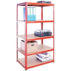 G-Rack Rangement 180 cm x 90 cm x 60 cm, Rouge, 5 étages (265kg par Étagère), Capacité de 1325 kg résistant, très Profond Garage Abri de Jardin, Red