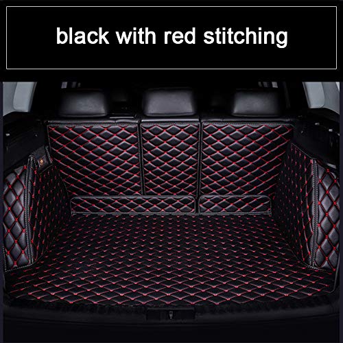 Mandlon Car Rear Trunk Mat Boot Mat for Ford Mustang 2011-2014 Custom Fit Artificial Leather Waterproof Car Floor Mats (black with red stitching)